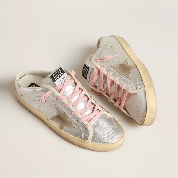 Golden Goose Shoes - New Golden Goose Super Star Sabot Silver Metallic Leather Mule Sneaker Size 38